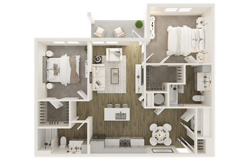 Floor plan for 2 beds, 2 baths, 1123 sqft